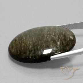 Obsidienne Noir avec reflets dorés naturelle ovale, 41.01 ct, Opaque