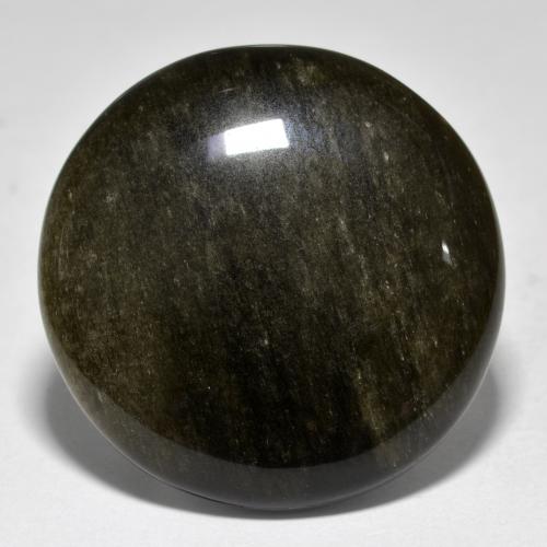 Obsidienne Noir avec reflets dorés naturelle Coupe roude, 34.66 ct, Opaque