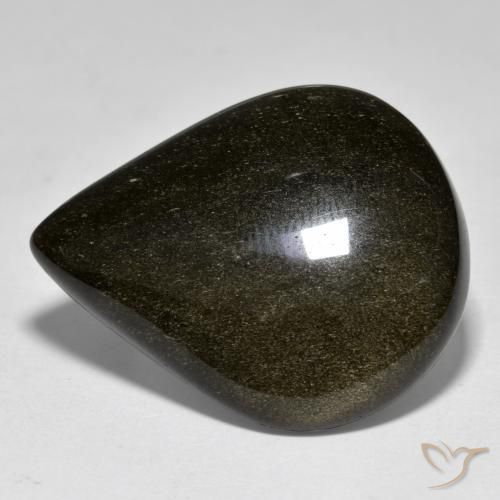 30.47ct Naturel Noir avec reflets dorés Obsidienne, En forme de poire, Opaque