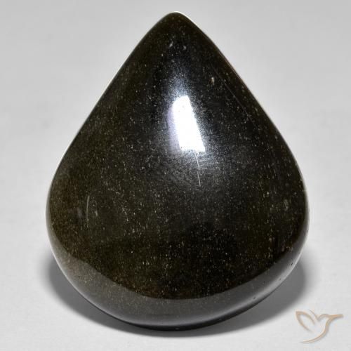 Obsidienne Noir avec reflets dorés naturelle En forme de poire, 30.47 ct, Opaque