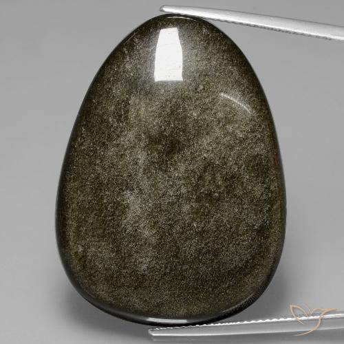 Obsidienne Noir avec reflets dorés naturelle En forme de poire, 45.21 ct, Opaque