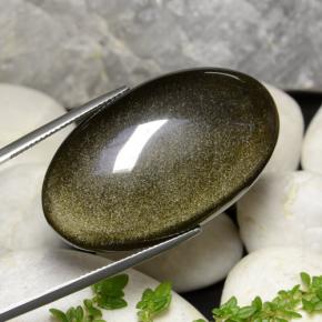 Obsidienne Noir lustre doré naturelle Coupe ovale, 40.40 ct, Opaque