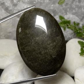 Obsidienne Noir lustre doré naturelle Coupe ovale, 31.63 ct, Opaque