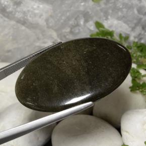 Obsidienne Noir lustre doré naturelle Coupe ovale, 31.63 ct, Opaque