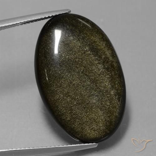 25.88ct Naturel Noir avec reflets dorés Obsidienne, ovale, Opaque