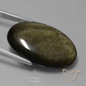 Obsidienne Noir avec reflets dorés naturelle ovale, 25.88 ct, Opaque