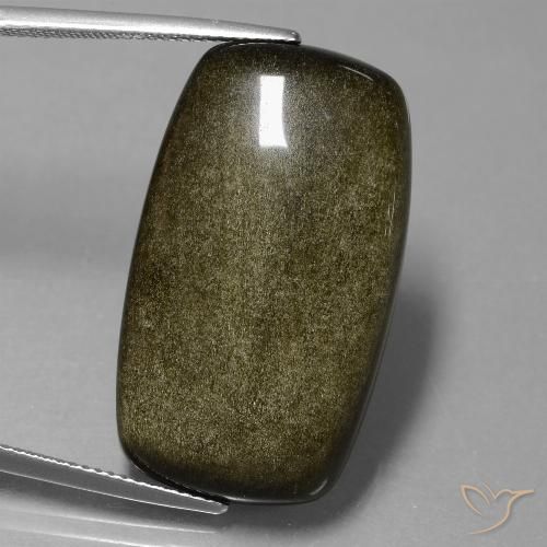 28.65ct Naturel Noir avec reflets dorés Obsidienne, Coussin, Opaque
