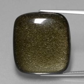 Obsidienne Lustre doré noir naturelle Coupe coussin, 22.65 ct, Opaque