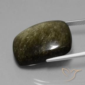 Obsidienne Noir avec bronze naturelle Coussin, 30.38 ct, Opaque