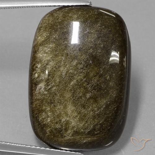 25.46ct Naturel Noir avec reflets dorés Obsidienne, Coussin, Opaque