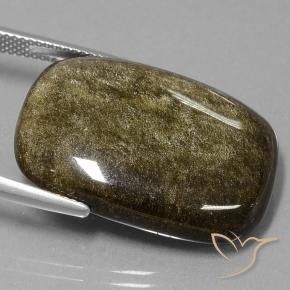 Obsidienne Noir avec reflets dorés naturelle Coussin, 25.46 ct, Opaque