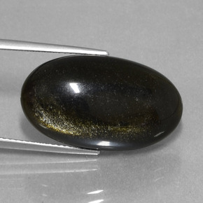 Obsidienne lustre doré noir naturelle coupe ovale, 15,17 ct, opaque