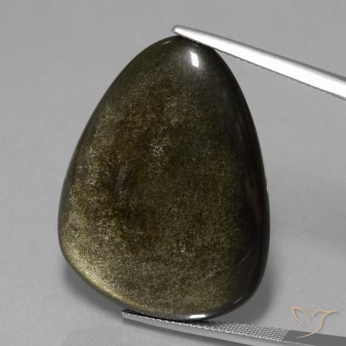 38.75ct Naturel Noir avec reflets dorés Obsidienne, Trillion, Opaque