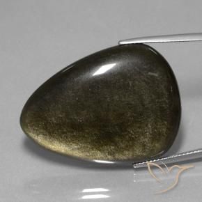 Obsidienne Noir avec reflets dorés naturelle Trillion, 38.75 ct, Opaque