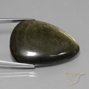 Obsidienne Noir avec reflets dorés naturelle Trillion, 38.75 ct, Opaque