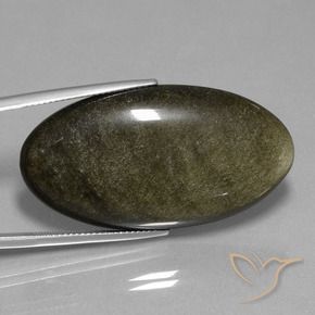 Obsidienne Noir avec reflets dorés naturelle ovale, 37.05 ct, Opaque