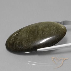 Obsidienne Noir avec reflets dorés naturelle ovale, 37.05 ct, Opaque
