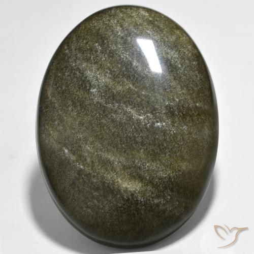 42.63ct Naturel Noir avec reflets dorés Obsidienne, ovale, Opaque