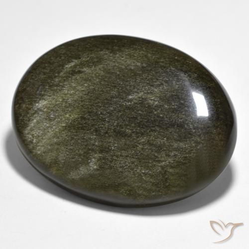 Obsidienne Noir avec reflets dorés naturelle ovale, 42.63 ct, Opaque