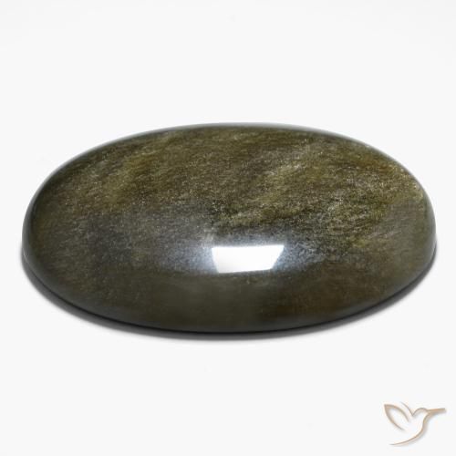 Obsidienne Noir avec reflets dorés naturelle ovale, 42.63 ct, Opaque