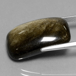 Obsidienne Lustre doré noir naturelle Coupe coussin, 17.14 ct, Opaque