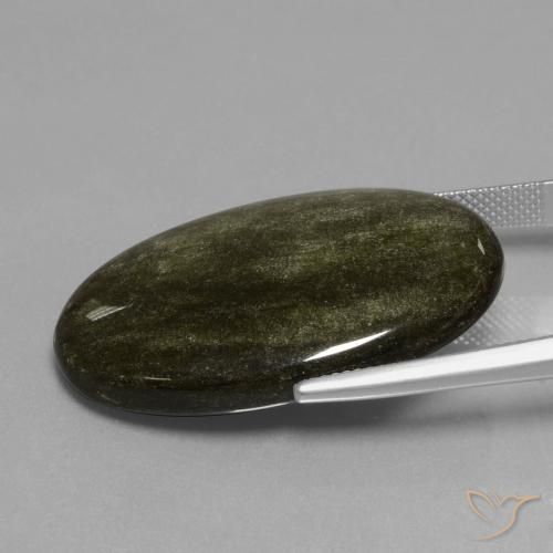Obsidienne Noir avec reflets dorés naturelle ovale, 28.75 ct, Opaque