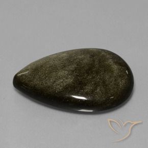 Obsidienne Noir avec reflets dorés naturelle En forme de poire, 37.83 ct, Opaque