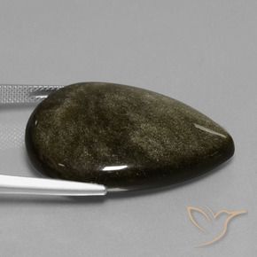 Obsidienne Noir avec reflets dorés naturelle En forme de poire, 37.83 ct, Opaque