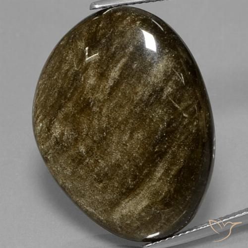 30.42ct Naturel Noir avec reflets dorés Obsidienne, Fantaisie, Opaque, Photo A