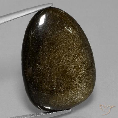 29.28ct Naturel Noir avec reflets dorés Obsidienne, Fantaisie, Opaque