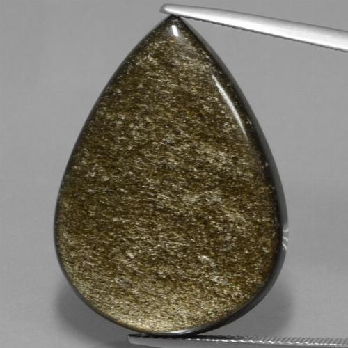 Obsidienne Noir avec reflets dorés naturelle En forme de poire, 27.82 ct, Opaque