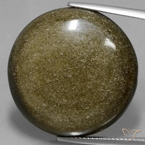 Obsidienne Noir avec reflets dorés naturelle Coupe roude, 32.24 ct, Opaque