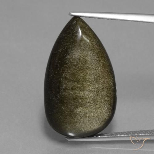Obsidienne Noir avec reflets dorés naturelle En forme de poire, 15.20 ct, Opaque