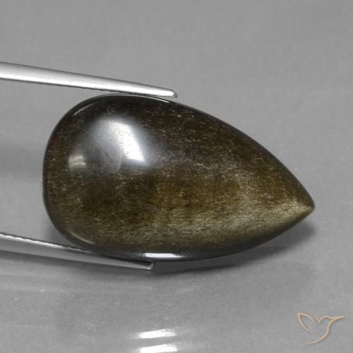 Obsidienne Noir avec reflets dorés naturelle En forme de poire, 15.20 ct, Opaque