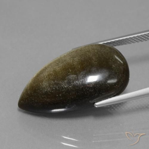 Obsidienne Noir avec reflets dorés naturelle En forme de poire, 15.20 ct, Opaque
