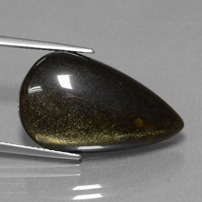 Obsidienne Lustre doré noir naturelle En forme de poire, 13.80 ct, Opaque