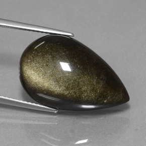 Obsidienne Lustre doré noir naturelle En forme de poire, 13.69 ct, Opaque