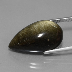 Obsidienne Lustre doré noir naturelle En forme de poire, 13.69 ct, Opaque