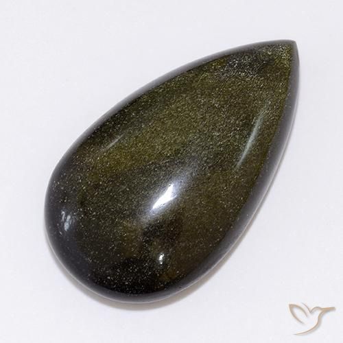 26.64ct Naturel Noir avec bronze Obsidienne, En forme de poire, Opaque