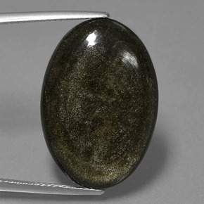 Obsidienne Lustre doré noir naturelle Coupe ovale, 16.64 ct, Opaque