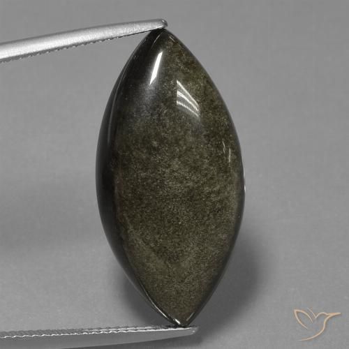 17.08ct Naturel Noir avec reflets dorés Obsidienne, Marquise, Opaque