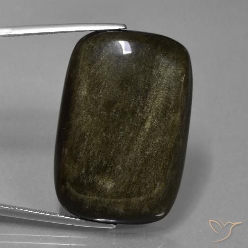 Obsidienne Noir avec reflets dorés naturelle Coussin, 45.22 ct, Opaque