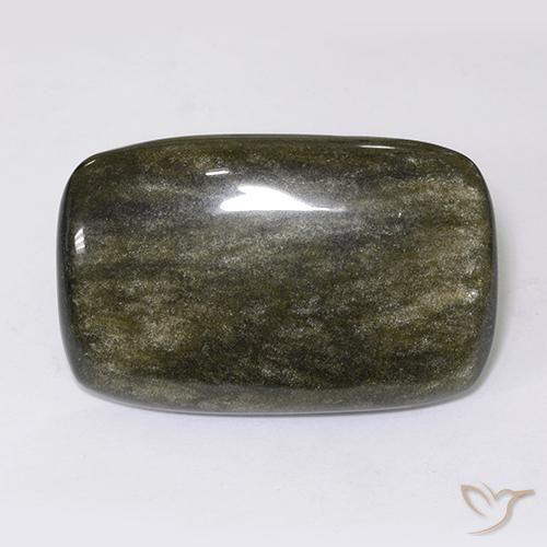 Obsidienne Noir avec reflets dorés naturelle Coussin, 40.92 ct, Opaque
