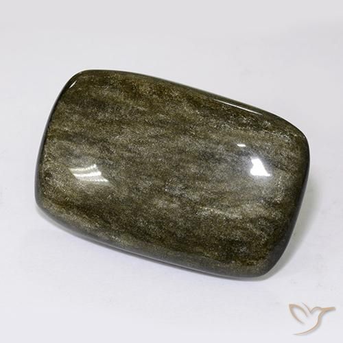 Obsidienne Noir avec reflets dorés naturelle Coussin, 40.92 ct, Opaque