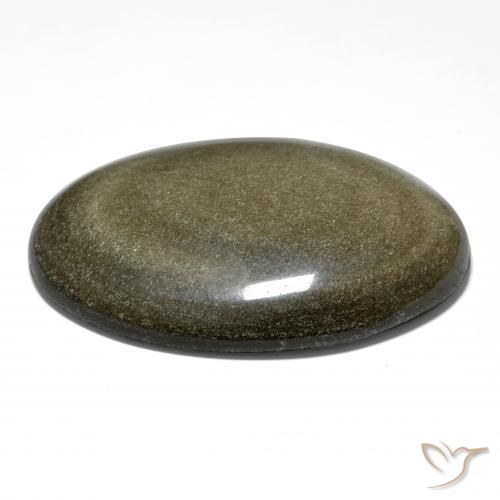 Obsidienne Noir avec reflets dorés naturelle ovale, 71.86 ct, Opaque