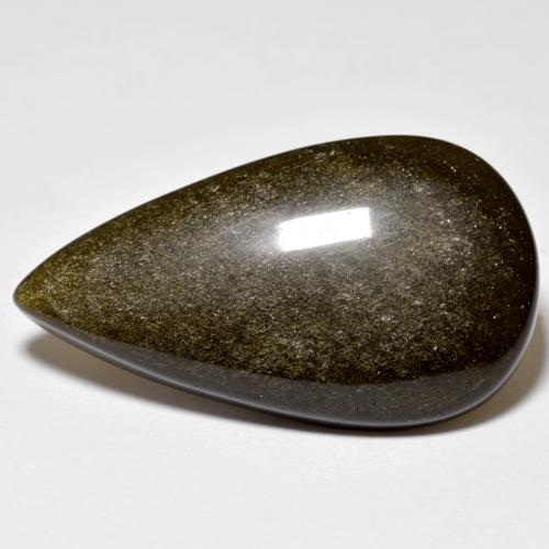Obsidienne Noir avec reflets dorés naturelle En forme de poire, 17.71 ct, Opaque