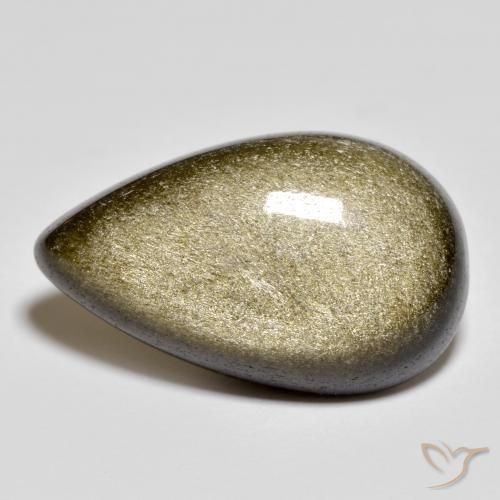 Obsidienne noir avec reflets dorés naturelle en forme de poire, 13,44 ct, opaque