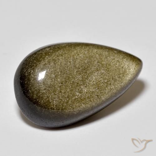 Obsidienne noir avec reflets dorés naturelle en forme de poire, 13,44 ct, opaque