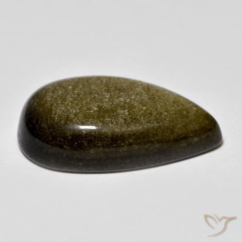 Obsidienne noir avec reflets dorés naturelle en forme de poire, 13,44 ct, opaque