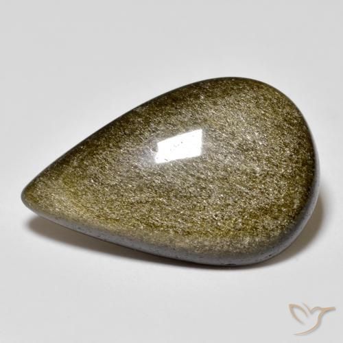 11.74ct Naturel Noir avec reflets dorés Obsidienne, En forme de poire, Opaque
